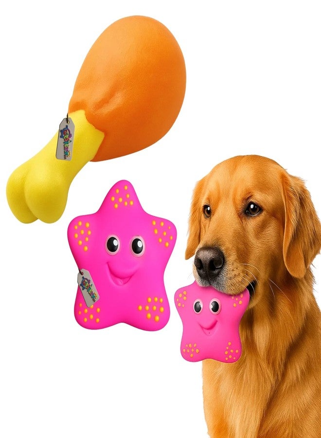 Western Era Starfish & Chicken Leg Squeaky Dog Toy Combo | Fun Cartoon Design | Chew Toys for Dogs & Puppies | Pet Teething, Tug, Fetch, Interactive Indoor Outdoor Play | Funny Squeak Toy Set for Dogs - Image 1